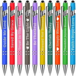 Chrisfall 10 Pieces Ballpoint Pens Office Inspirational Quotes Snarky Screen Touch Stylus Pen Encouraging Scriptures, Black Ink Employee Appreciation Gifts Bulk (Vivid Color, Bible Verse)